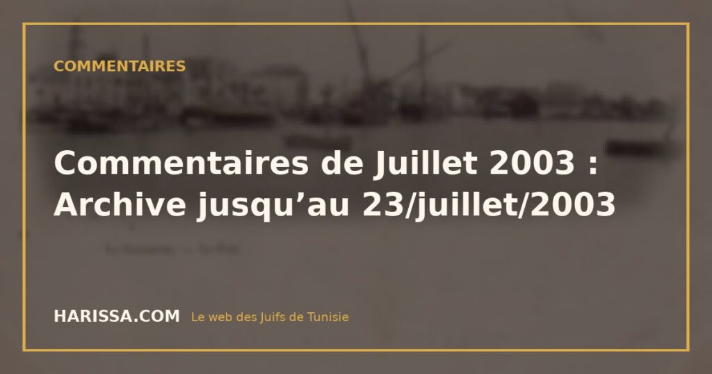Commentaires de Juillet 2003 : Archive jusqu'au 23/juillet/2003 Commentaires de Juillet 2003 : Archive jusqu’au 23/juillet/2003