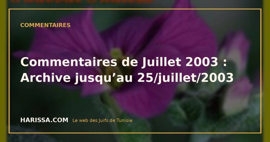 Commentaires de Juillet 2003 : Archive jusqu'au 25/juillet/2003 Commentaires de Juillet 2003 : Archive jusqu’au 25/juillet/2003