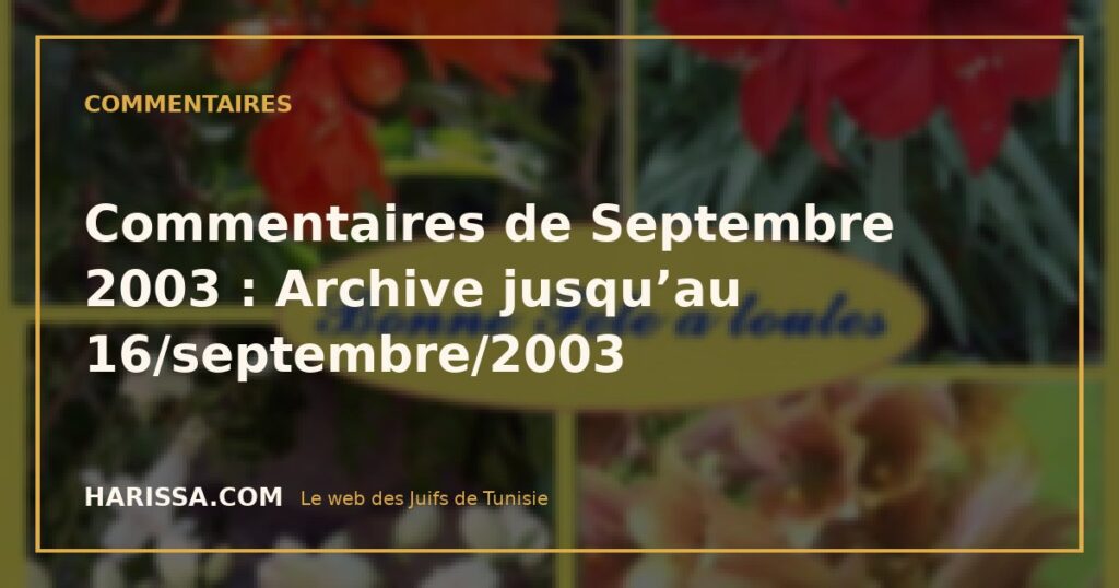 Commentaires de Septembre 2003 : Archive jusqu'au 16/septembre/2003 Commentaires de Septembre 2003 : Archive jusqu’au 16/septembre/2003
