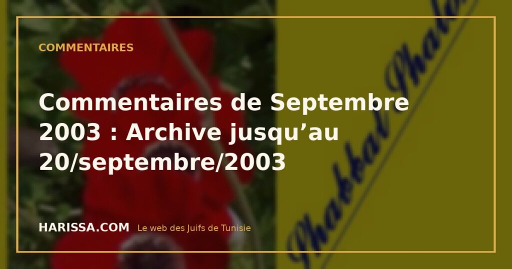 Commentaires de Septembre 2003 : Archive jusqu’au 20/septembre/2003