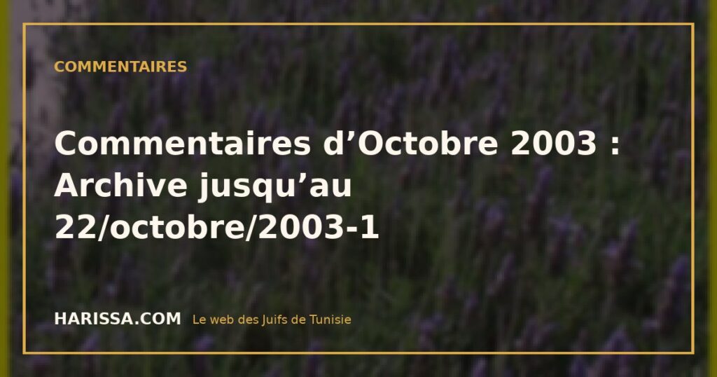 Commentaires d’Octobre 2003 : Archive jusqu’au 22/octobre/2003-1