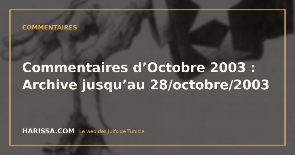 Commentaires d’Octobre 2003 : Archive jusqu’au 28/octobre/2003