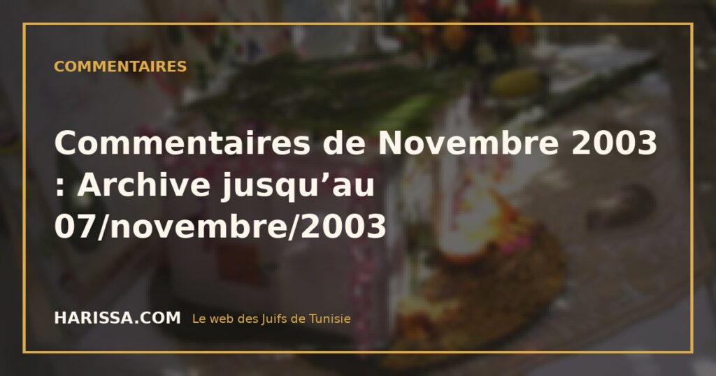 Commentaires de Novembre 2003 : Archive jusqu'au 07/novembre/2003 Commentaires de Novembre 2003 : Archive jusqu’au 07/novembre/2003