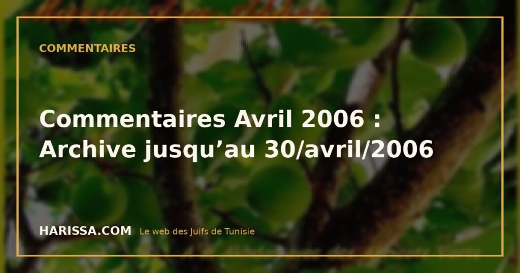 Commentaires Avril 2006 : Archive jusqu’au 30/avril/2006
