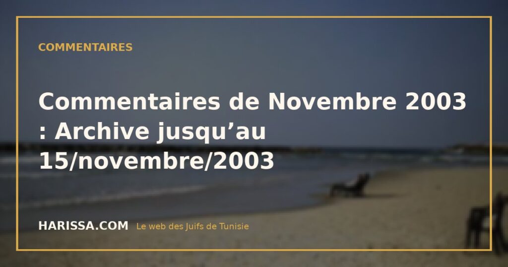Commentaires de Novembre 2003 : Archive jusqu’au 15/novembre/2003