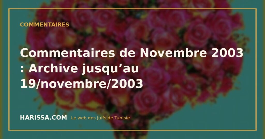 Commentaires de Novembre 2003 : Archive jusqu'au 19/novembre/2003 Commentaires de Novembre 2003 : Archive jusqu’au 19/novembre/2003