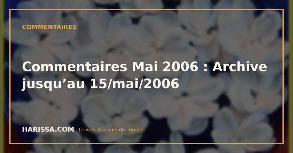 Commentaires Mai 2006 : Archive jusqu’au 15/mai/2006