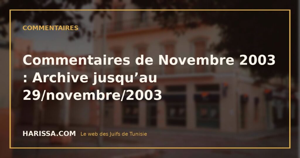 Commentaires de Novembre 2003 : Archive jusqu’au 29/novembre/2003