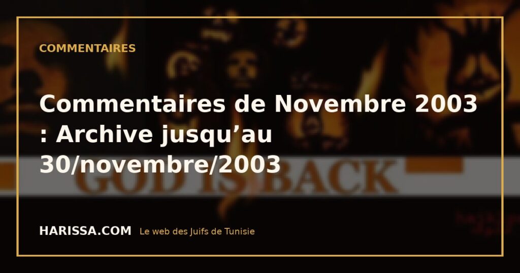 Commentaires de Novembre 2003 : Archive jusqu’au 30/novembre/2003
