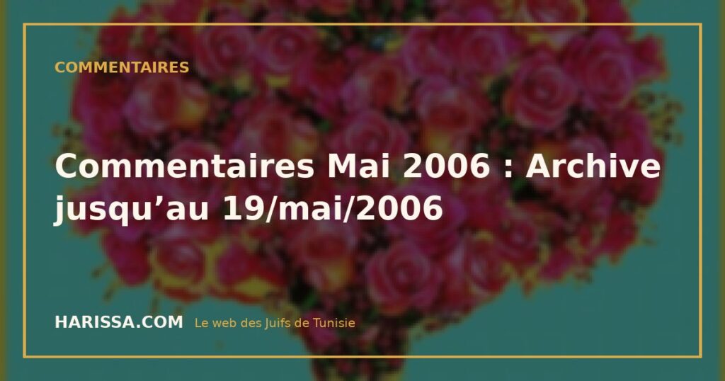 Commentaires Mai 2006 : Archive jusqu'au 19/mai/2006 Commentaires Mai 2006 : Archive jusqu’au 19/mai/2006