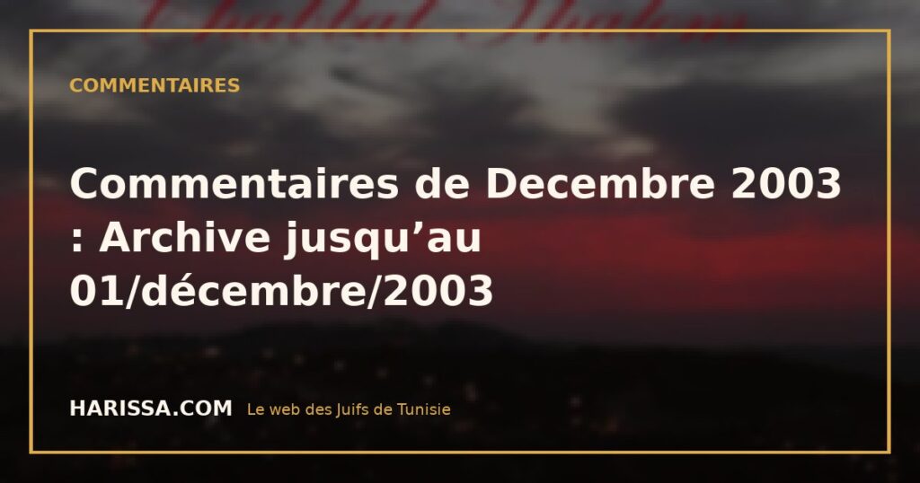 Commentaires de Decembre 2003 : Archive jusqu’au 01/décembre/2003