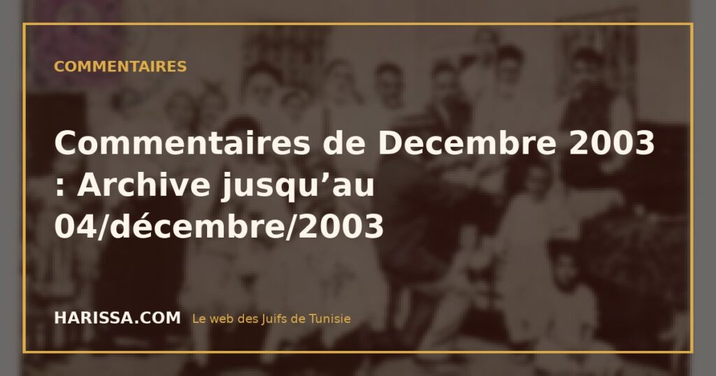 Commentaires de Decembre 2003 : Archive jusqu’au 04/décembre/2003