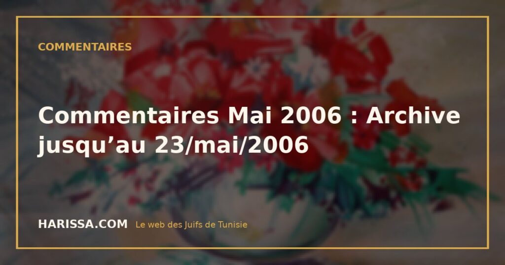 Commentaires Mai 2006 : Archive jusqu'au 23/mai/2006 Commentaires Mai 2006 : Archive jusqu’au 23/mai/2006
