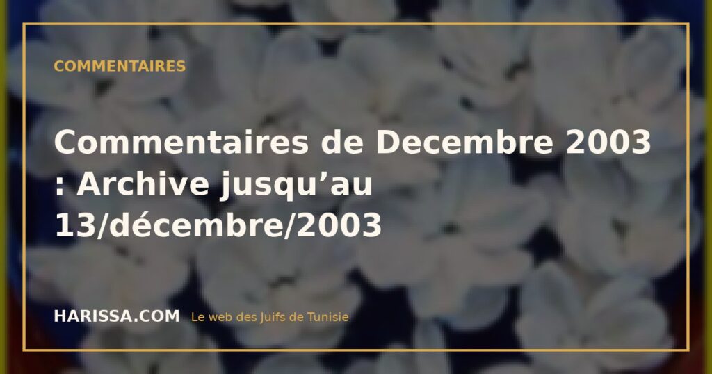 Commentaires de Decembre 2003 : Archive jusqu'au 13/décembre/2003 Commentaires de Decembre 2003 : Archive jusqu’au 13/décembre/2003