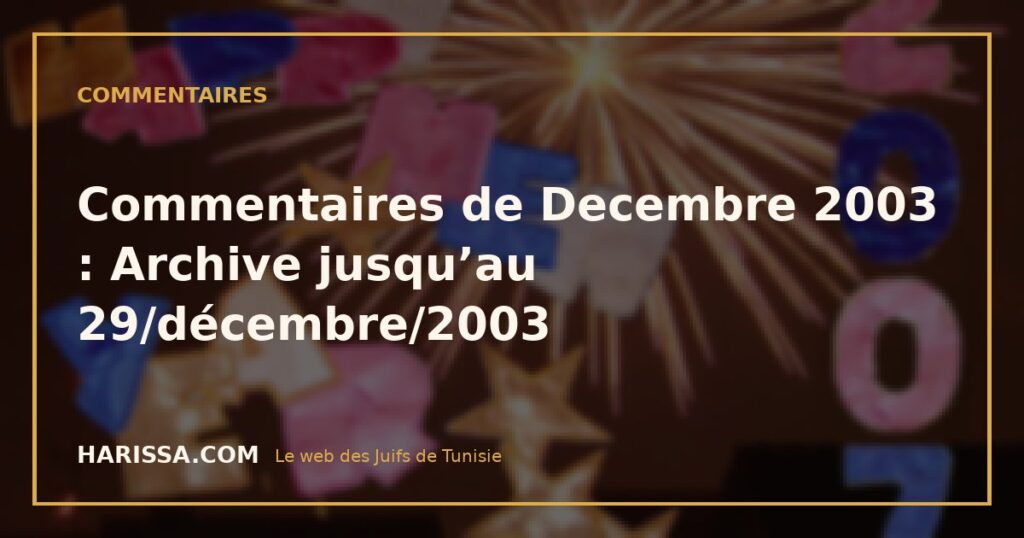 Commentaires de Decembre 2003 : Archive jusqu’au 29/décembre/2003