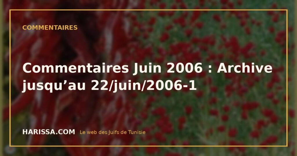 Commentaires Juin 2006 : Archive jusqu’au 22/juin/2006-1