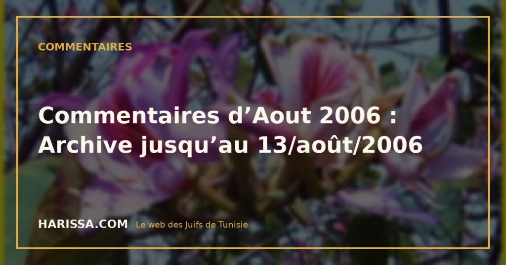 Commentaires d’Aout 2006 : Archive jusqu’au 13/août/2006
