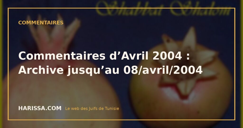 Commentaires d’Avril 2004 : Archive jusqu’au 08/avril/2004