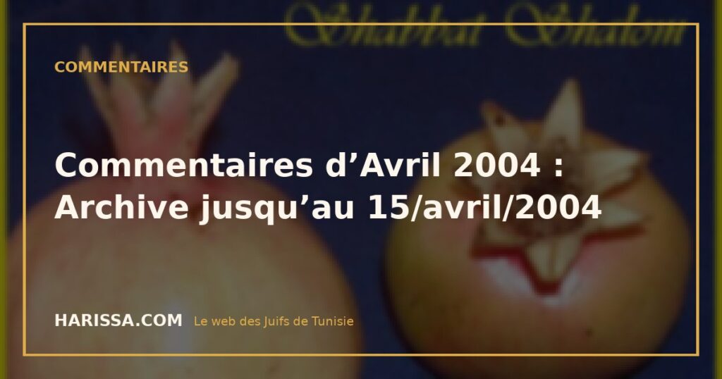 Commentaires d’Avril 2004 : Archive jusqu’au 15/avril/2004