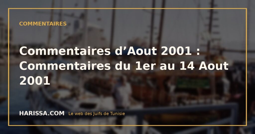 Commentaires d'Aout 2001 : Commentaires du 1er au 14 Aout 2001 Commentaires d’Aout 2001 : Commentaires du 1er au 14 Aout 2001
