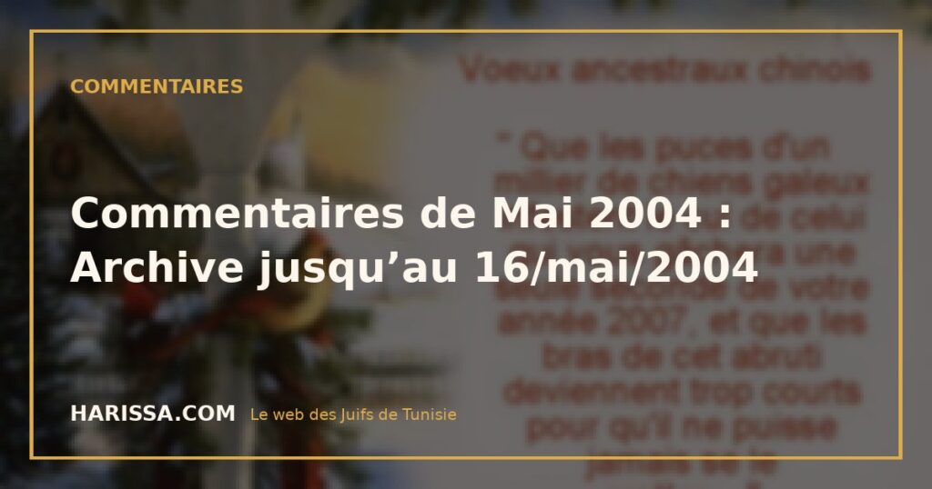 Commentaires de Mai 2004 : Archive jusqu’au 16/mai/2004