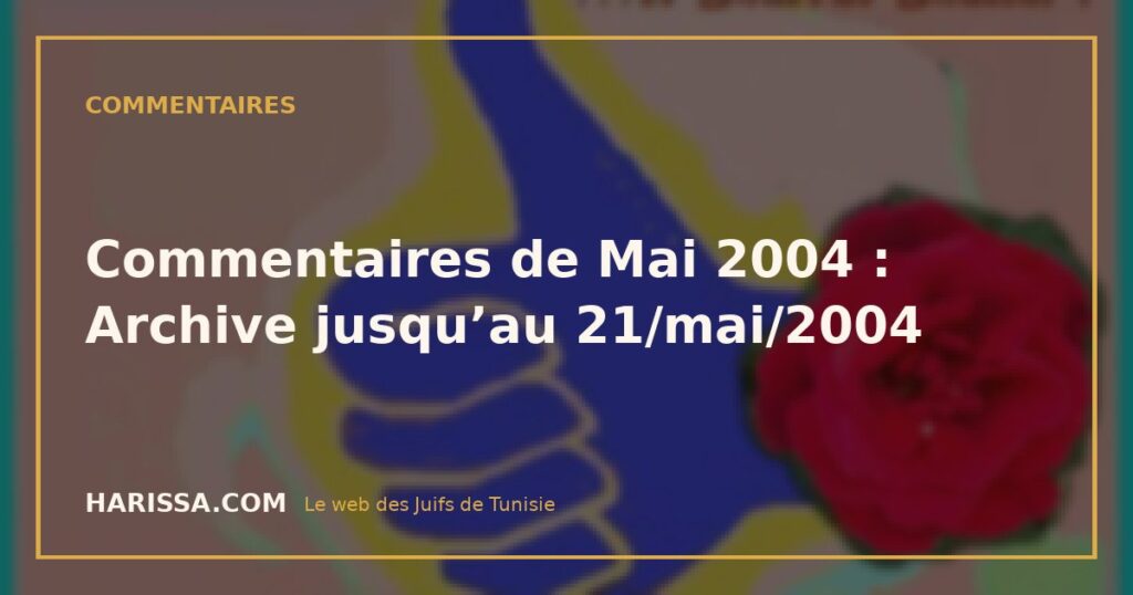 Commentaires de Mai 2004 : Archive jusqu’au 21/mai/2004