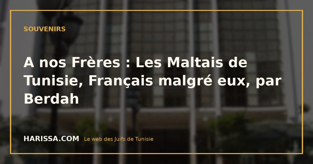 A nos Frères : Les Maltais de Tunisie, Français malgré eux, par Berdah