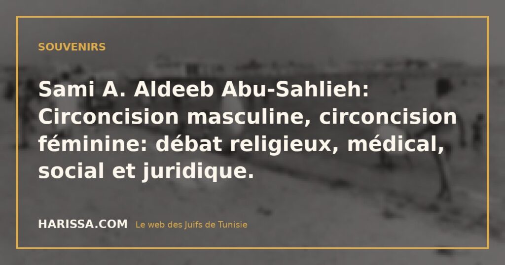 Sami A. Aldeeb Abu-Sahlieh: Circoncision masculine, circoncision féminine: débat religieux, médical, social et juridique.