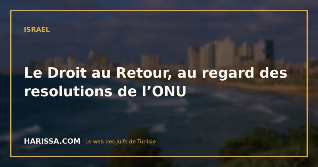 Le Droit au Retour, au regard des resolutions de l’ONU