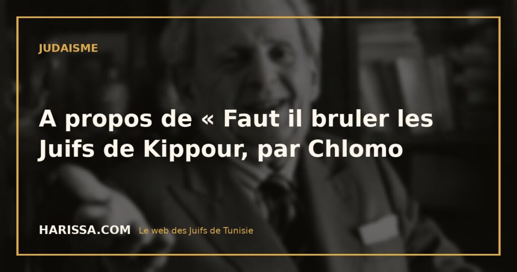 A propos de « Faut il bruler les Juifs de Kippour, par Chlomo